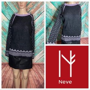 Neve Purple & Black Merino Wool Blend Crewneck Ski Sweater